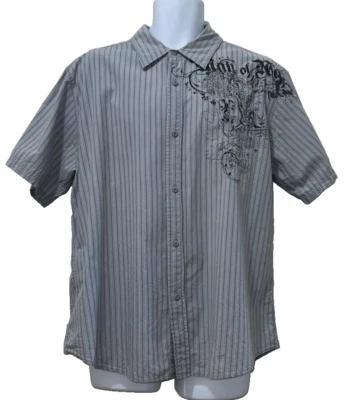 Camisa MK Machine Para Hombre Abotonada Negra Gráfica Manga Corta Gris Rayas Mecánica Foto 1 de 4