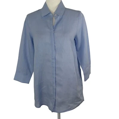 Camisa Top Perlavera Lily St Barth Nueva con Etiquetas Talla XS 100% Lino Manga 3/4 Azul Foto 1 de 4