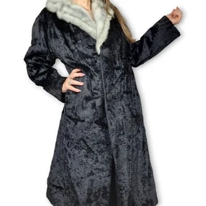 Virgo Black Faux Fur Jacket Ladies SW Coat Sherpa Afghan long Penny Lane Vintage - Picture 1 of 12