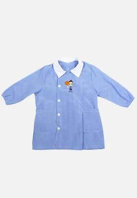 Grembiule Asilo Bambino Scuola Materna Quadretti Bimbo Ricamato Colletto Bianco - Immagine 1 di 3