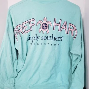 Simply Southern Womens T-Shirt Size Medium Blue Long Sleeve Spellout Prep Hard - Picture 1 of 5