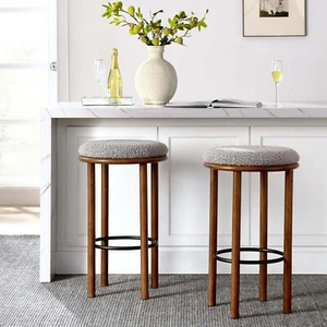 Modway Fable Boucle Fabric Bar Stools - Set of 2 in Walnut Taupe - Picture 1 of 8