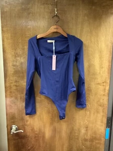Women NWT "Qinsen" navy blue, long sleeve square neck bodysuit. Size XL - Picture 1 of 2