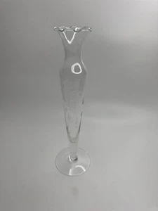 Clear Glass Etched Floral Pattern Footed Glass Bud Vase 10" Tall - Picture 1 of 8