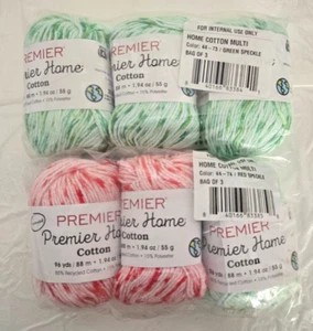 6-Skeins Premier Home Cotton 1.94 oz Yarn #44-73 Green Speckle, #44-74RedSpeckle - Picture 1 of 1