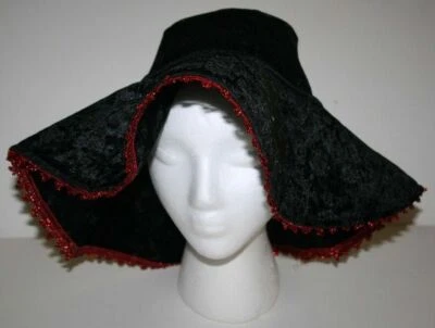 Kids Big Brimmed Velvety Black Hat with Red Trim Halloween Pirate Costume - Image 1 of 4