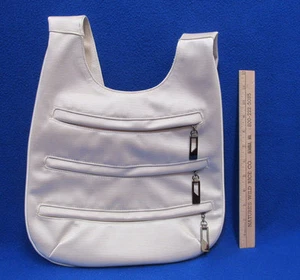 Bolso de hombro con cremallera bolso crema marfil 4 bolsillos con cremallera textura acanalada - Imagen 1 de 3