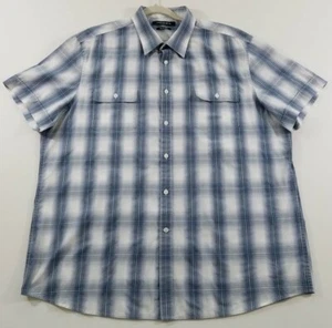 Axist Button Up Shirt Men's XXL 2XL Blue White Plaid Short Sleeves Pockets Slim - Picture 1 of 6
