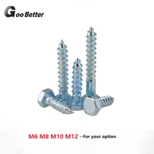 M6 M8 M10 HEX HEXAGON HEAD SELF-TAPPING SCREWS WOOD SCREWS ZINC PLATED TAPPER - Picture 1 of 7