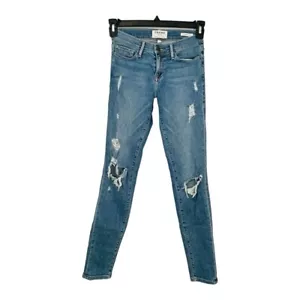 Pantalones de mezclilla FRAME Le Skinny de Jeanne Kittyhawk desgastados al tobillo para mujer talla 26 - Imagen 1 de 11
