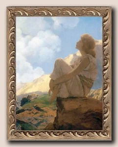 Morning, Maxfield Parrish, 7" X 9" image. Ornate framed canvas - Picture 1 of 1