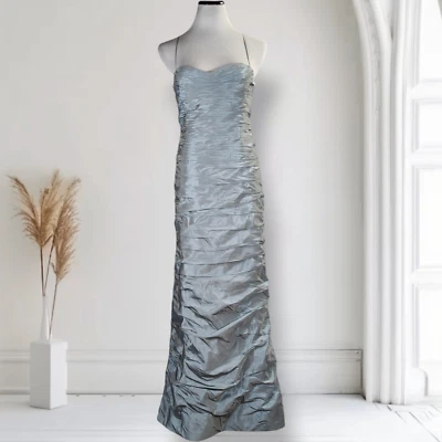 Rickie Freeman Teri Jon Ruched Silk Formal Dress Size 8 Icy Blue Column - Image 1 of 4