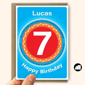 Funny 7th Birthday Card for her for him, personalised son daughter card - Imagen 1 de 10