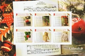 CHRISTMAS CAROLS Xmas Sheet Music MNH 6v-Stamp Sheet (2019 Gibraltar) - Picture 1 of 1