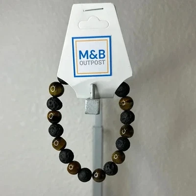 M&B Outpost Men’s Lava rock and Tiger Eye Beaded Bracelet - Image 1 of 2