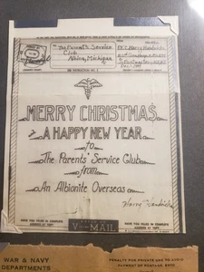 ILLUSTRATED V-MAIL Letter APO 298 TIDWORTH, ENGLAND 1944 Army Cover 103 Hospital - Picture 1 of 3