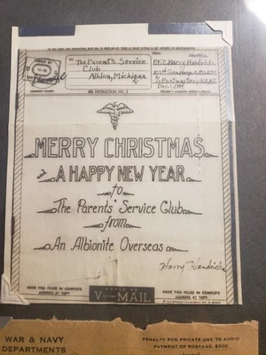 ILLUSTRATED V-MAIL Letter APO 298 TIDWORTH, ENGLAND 1944 Army Cover 103 Hospital - Image 1 of 3