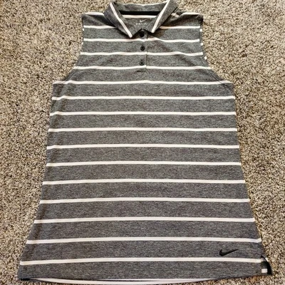 Camisa de Golf NIKE Dri-Fit Pequeña Sin Mangas Polo Rendimiento Gris Blanco Rayas Foto 1 de 4