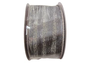 Beige and Metallic Silver Gray Wired Ribbon 2 1/2 inches wide x 10 yards Wreaths - Picture 1 of 6
