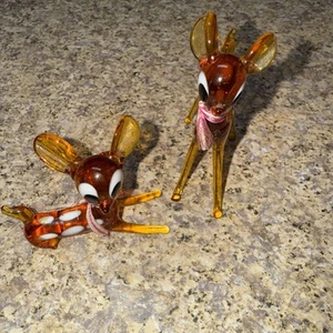 Vintage Bambi Japan 1950’s Hand Blown Glass Deer Reindeer W/ Fawn Miniature - Picture 1 of 7