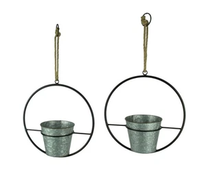 Rustic Metal Hoop Indoor Outdoor Hanging Planters Set of 2 - Picture 1 of 3