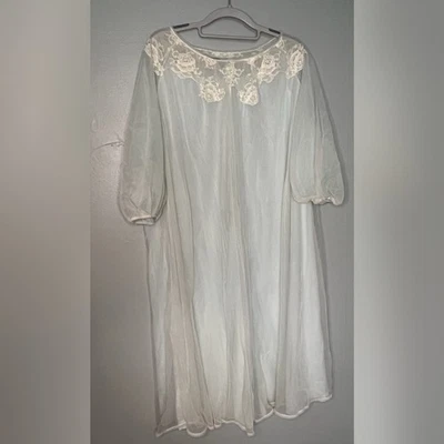 Gossard Artemis vintage light blue lace nightgown nylon robe - Image 1 of 4