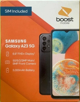 Boost Mobile Samsung Galaxy A23 5G 5.5"/64GB/4Gb/5Ah Black Prepaid Phone 🔒 🆕 - Image 1 of 4