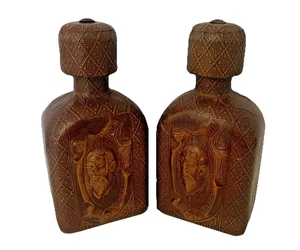 Don Quixote Embossed Leather Wrapped Glass Bottle's With Stopper's X 2 - Spanish - Picture 1 of 17