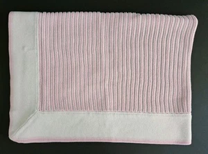 Pottery Barn Kids Baby blanket Knit sweater pink white 2007 HTF knit Trim Stripe - Picture 1 of 5