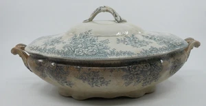 Antike Worthington & Harrop Terrine Kolonial Oregon Muster blau weiß - Bild 1 von 15