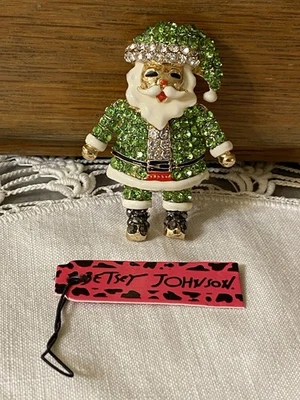 Broche prendedor colgante Navidad Papá Noel esmalte cristal verde Betsey Johnson Foto 1 de 4