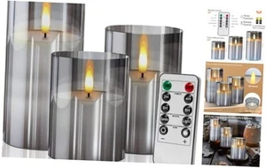 Gray Glass Flameless Candles Flickering with Remote, Timer, Battery Operated - Picture 1 of 8