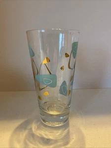 Vintage Mcm Federal ATOMIC Boomerang Amoeba Turquoise Gold Drinking Glass Flaw - Imagen 1 de 5