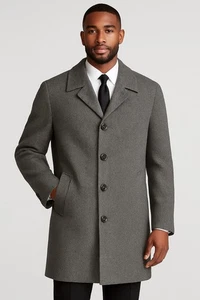 Ralph Lauren Mens 44R Wool Cashmere Blend Overcoat Gray Herringbone Button Front - Picture 1 of 12