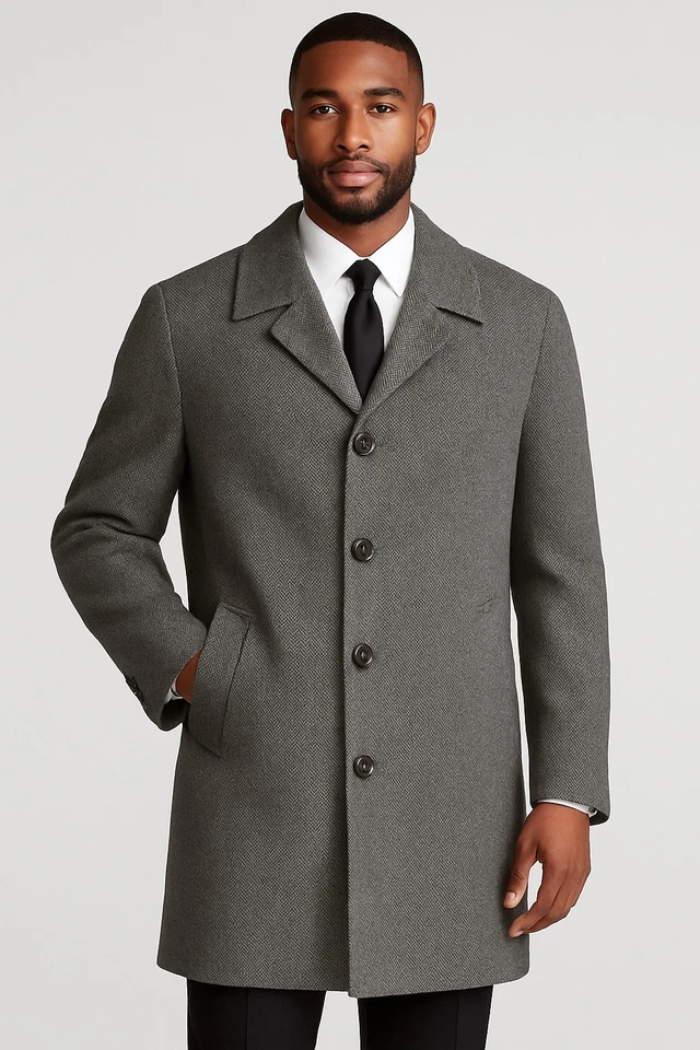 Ralph Lauren Mens 44R Wool Cashmere Blend Overcoat Gray Herringbone Button Front - Image 1 of 4
