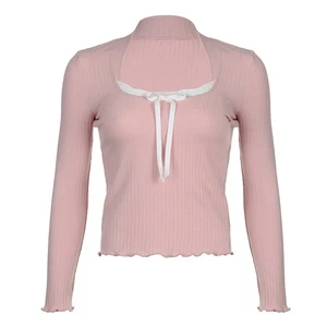 Fashionable Lace Spliced Top for Women with Bow Detail and Casual Style - Picture 1 of 27