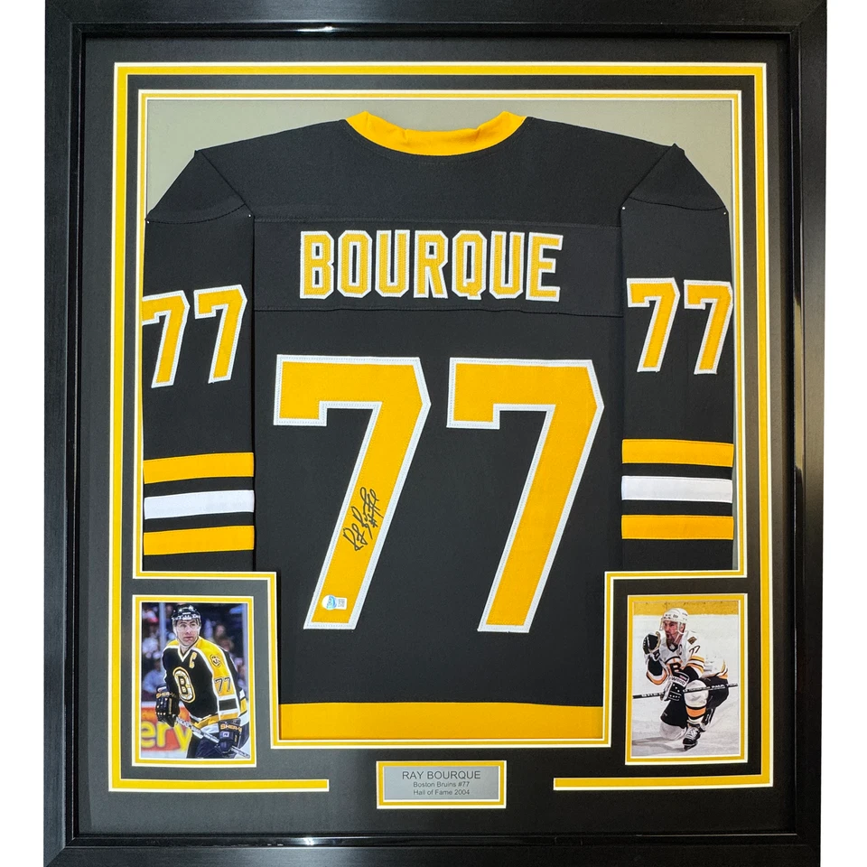 FRAMED Autographed/Signed RAY BOURQUE 33x42 Boston Black Jersey JSA COA Auto - Image 1 of 2