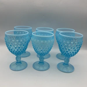 Vintage FENTON Hobnail Blue Opalescent Turquoise Glasses Goblets (Set of 6) 8oz - Picture 1 of 9