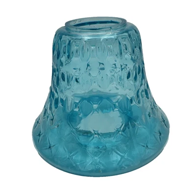 RARE Candle Shade/Topper Teal Glass Embossed XXX's & Squares 4.5" Tall x 6" Wide - Image 1 of 4