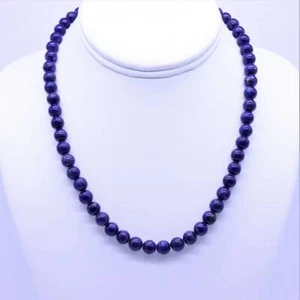 8mm Royal Blue Lapis Lazuli Round Beaded Modern Minimalist Gemstone Necklace