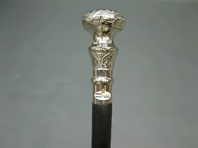 Antico pomello vintage argento manico ottone regalo canna bastone da passeggi... - Immagine 1 di 4