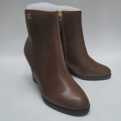 Lauren Ralph Lauren SHALEY коричневый кожаный стороны молнии на танкетке ботильоны размер 5,5 B - Изображение 1 из 4