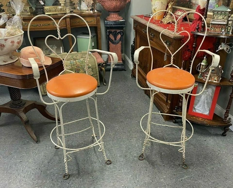 PAIR OF VINTAGE ANTIQUE ICE CREAM PARLOR BAR STOOL CHAIRS Cover