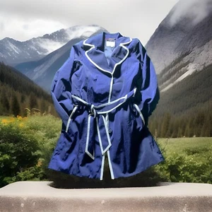 Banana Republic Trench Coat Women SM Navy White Jacket Rain Business Nautical - Picture 1 of 11