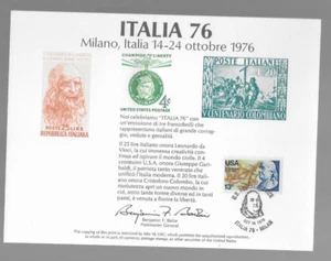 USPS Souvenirkarte - ITALIA 76 Milano, Italien 14-24 Ottobre 1976 mit Stempel - Bild 1 von 2