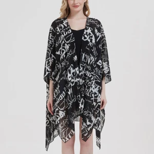 WOMENS BEACH LONG CARDIGAN WATERFALL KIMONO CHIFFON SHAWL HOLIDAY FLORAL BLOUSE - Picture 1 of 35