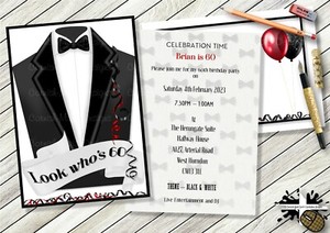 QUALITY MALE 18th 21st 30th 40th 50th 60th 70th 80th TUXEDO PARTY INVITATIONS 