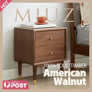 MIUZ Solid Walnut Timber Bedside Tables Drawers Side Table Nightstand Cabinet - Picture 1 of 9