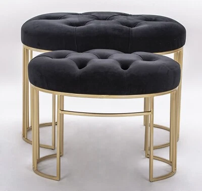 Premium Tufted Ottomans-L2-Velvet Oval Shape with Metal Gold Stand  - image 1 of 4