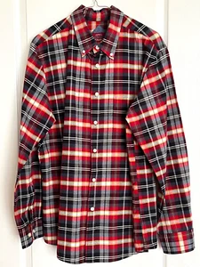 MERONA Red Gray Plaid Long Sleeve Cotton Button Shirt Men Sz L - Picture 1 of 3